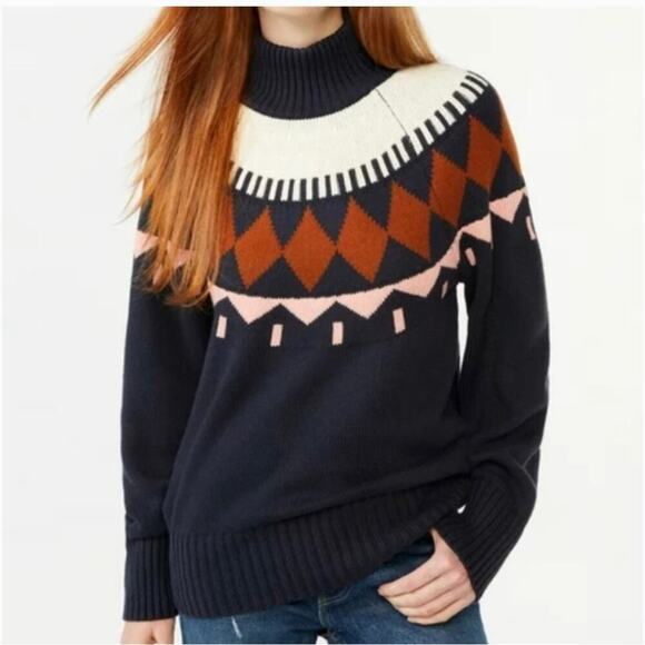 Free Assembly Fair Isle mock neck cotton wool sweater size XXL - Picture 1 of 8